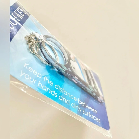 No-Touch Key and Door Handle Opener Keychain Navy Blue Floral Print Design - Picture 3 of 4